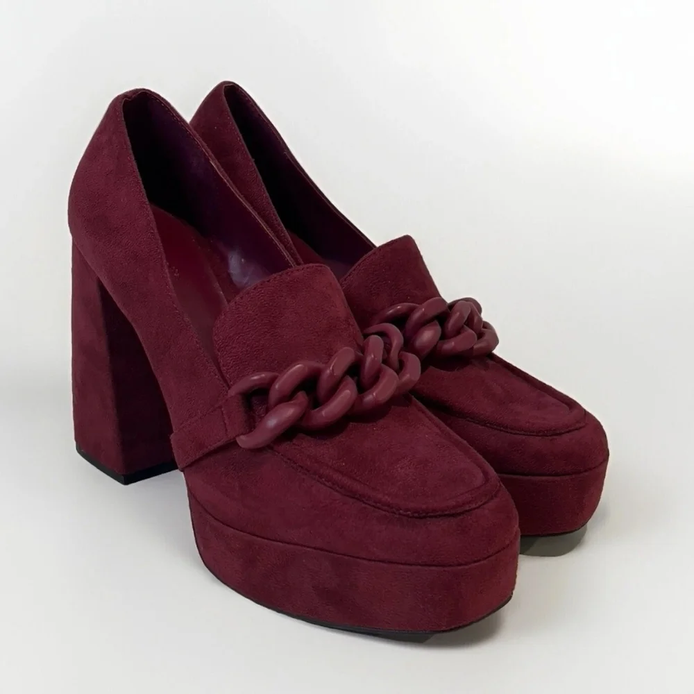 Open Edit Lainey Burgundy Platform Loafers heels 8.5